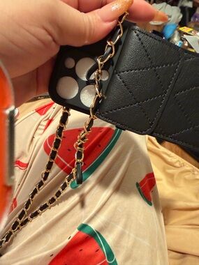 Quilted Black Chain Strap Crossbody Phone Wallet